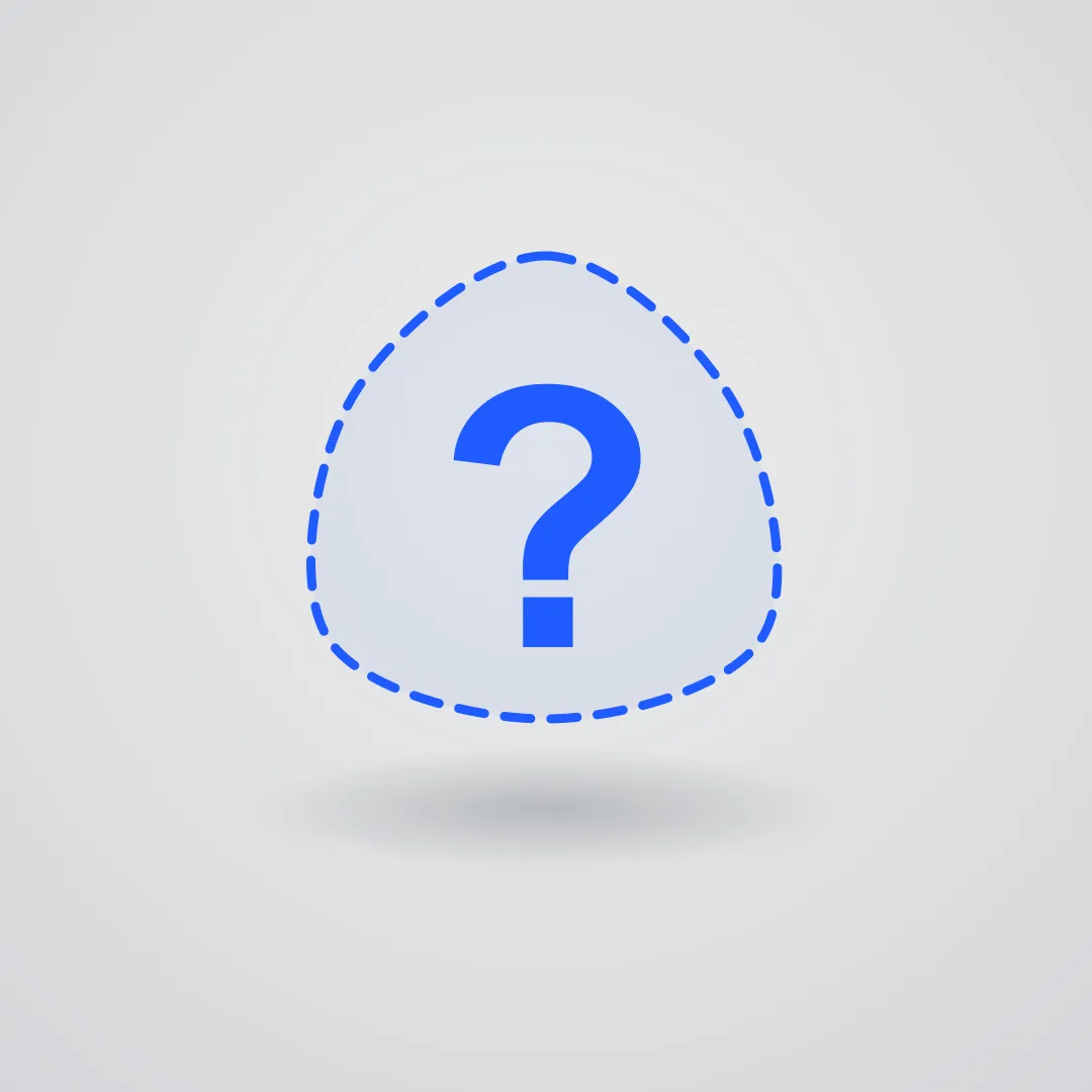 Custom-shape NFC tag — dashed organic outline with a question mark, illustrating a bespoke shape designed to your spec